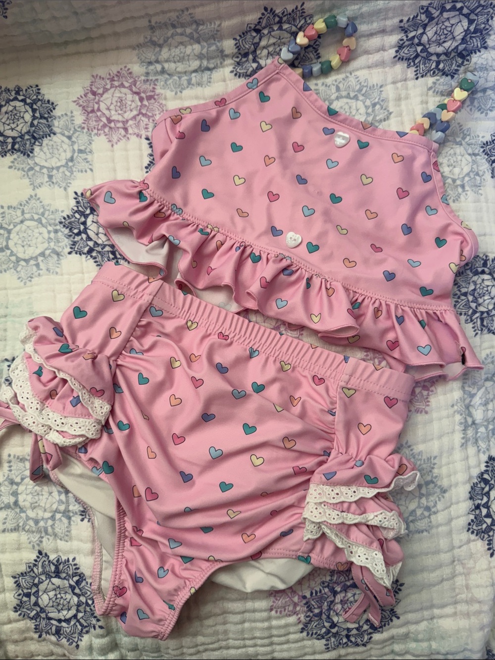 Love and Grow Adorable Pink Heart Ruffle Girls Two-Piece Bikini